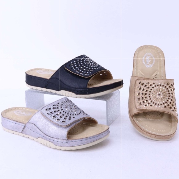 Italina Silver Metallic Comfort Strap Slide Sandal - Picture 6 of 8